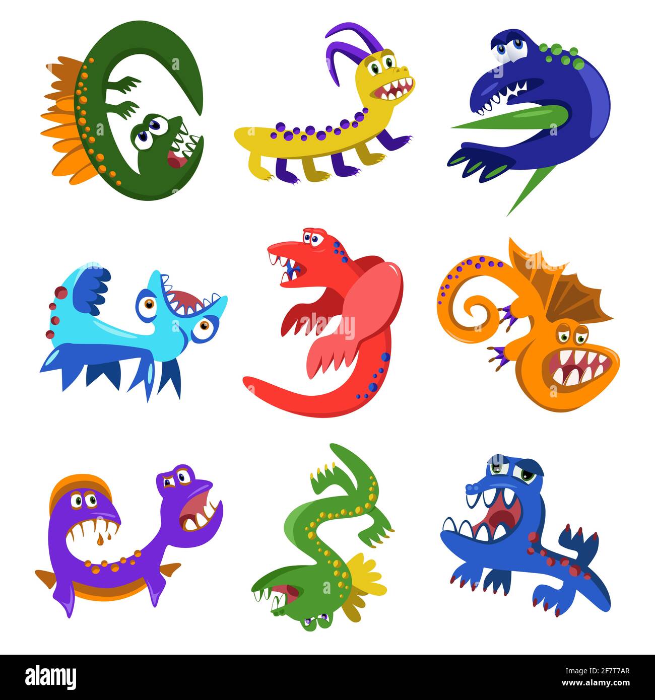 Cartoon Monster gesetzt. Bunte niedliche lustige Monster Vektor-Illustration Stock Vektor