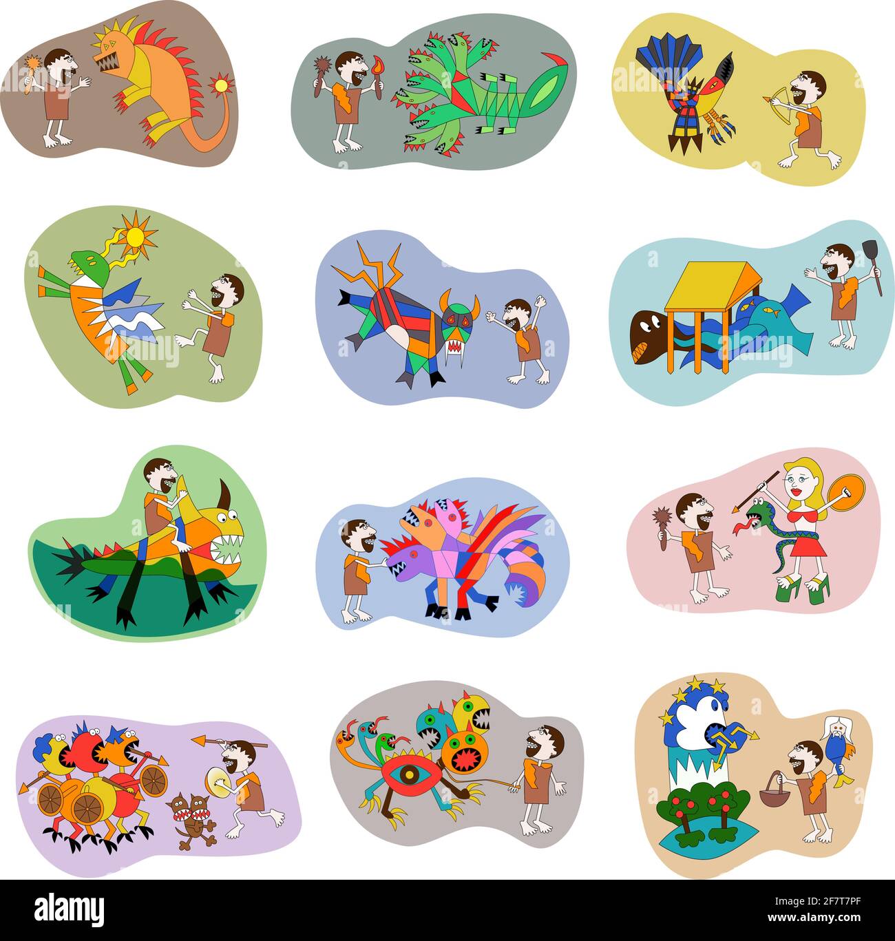 griechische Mythologie herkules herakles 12 Arbeiten in primitiven Kindern gezeichnet Vektordarstellung Stock Vektor