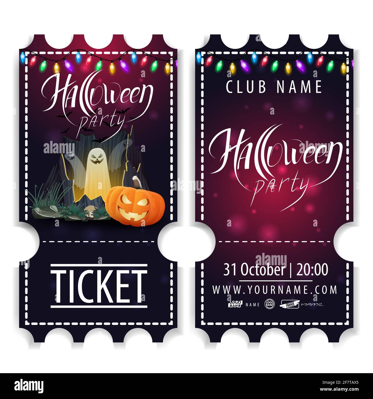 Ticket für Halloween-Party, schönes Design mit Portal mit Geistern und Kürbis Jack Stockfoto