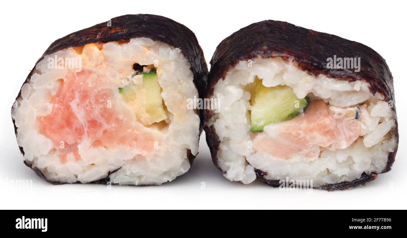 Sushi Maki auf weißem Hintergrund Stockfoto