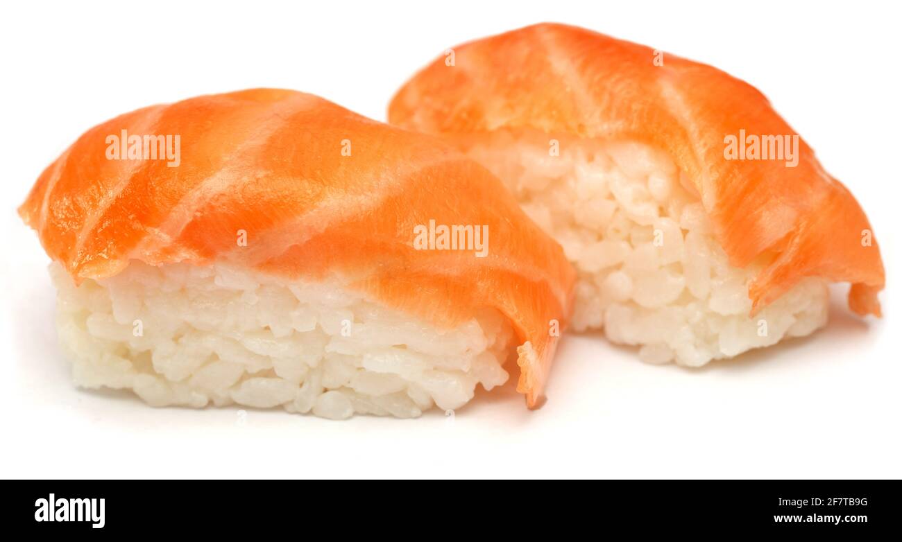 Sushi nigiri auf weißem Hintergrund Stockfoto