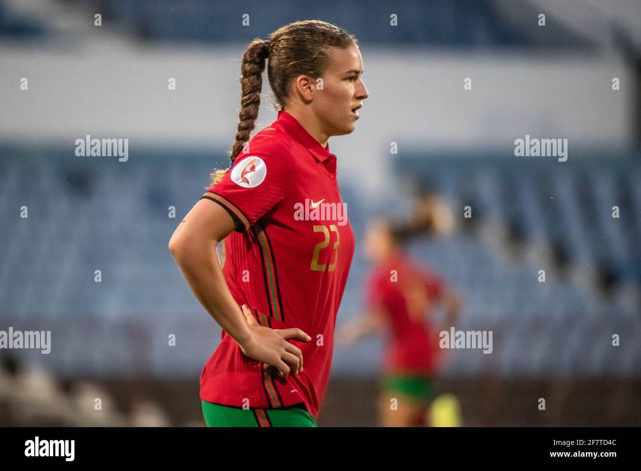 Lissabon, Portugal. April 2021. Telma Encarnação von Portugal während des UEFA Women´s Euro Play off First Leg Spiel zwischen Portugal und Russland im Restelo Stadion in Lissabon, Portugal am 9. April 2021 Quelle: SPP Sport Pressefoto. /Alamy Live News Stockfoto