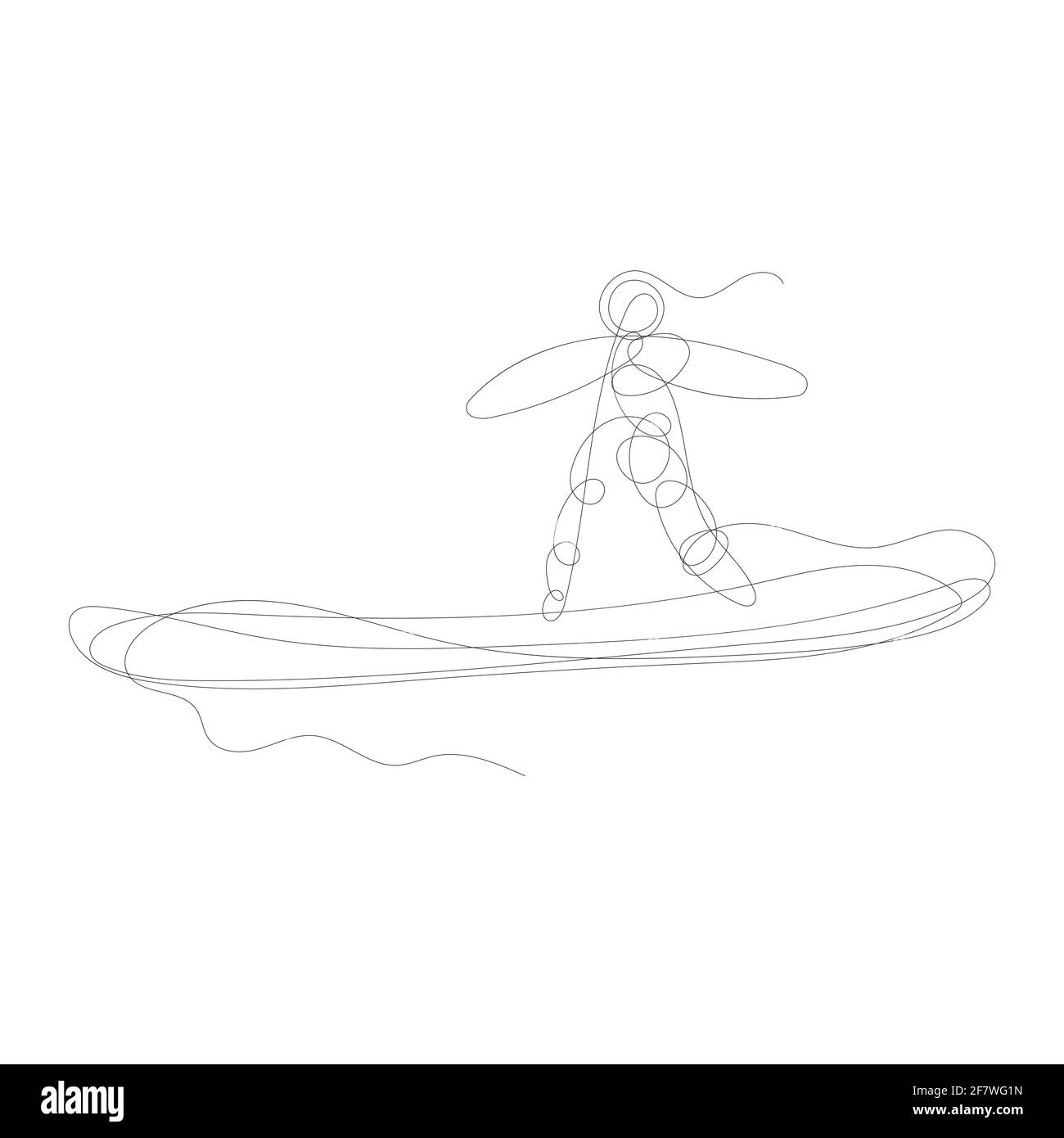 Kontinuierliche eine Linie Zeichnung Surfer Urlaub Meereswellen Illustration Vektor. Stock Vektor