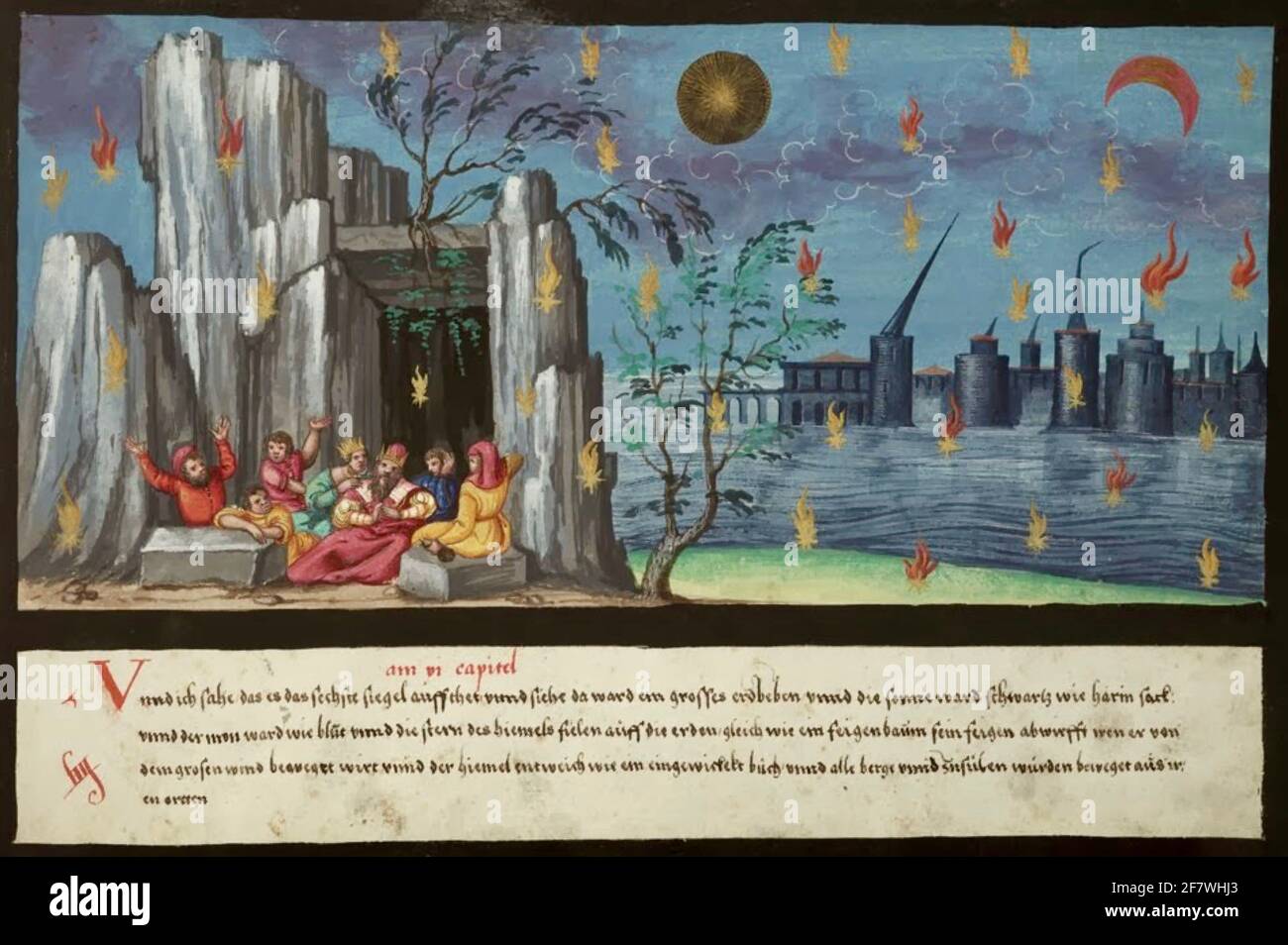 Bild aus dem Augsburger Wunderbuch zeigt Szene aus dem letzten Buch des Neuen Testaments - das Buch der Offenbarungen des heiligen Johannes des Göttlichen. Stockfoto