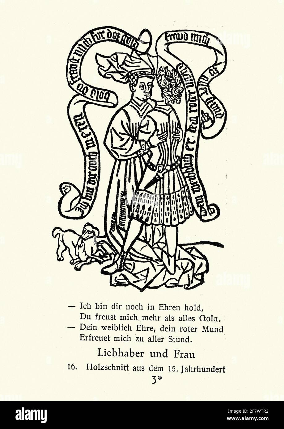 Geliebte und Ehefrau, deutscher Holzschnitt aus dem 15. Jahrhundert Stockfoto