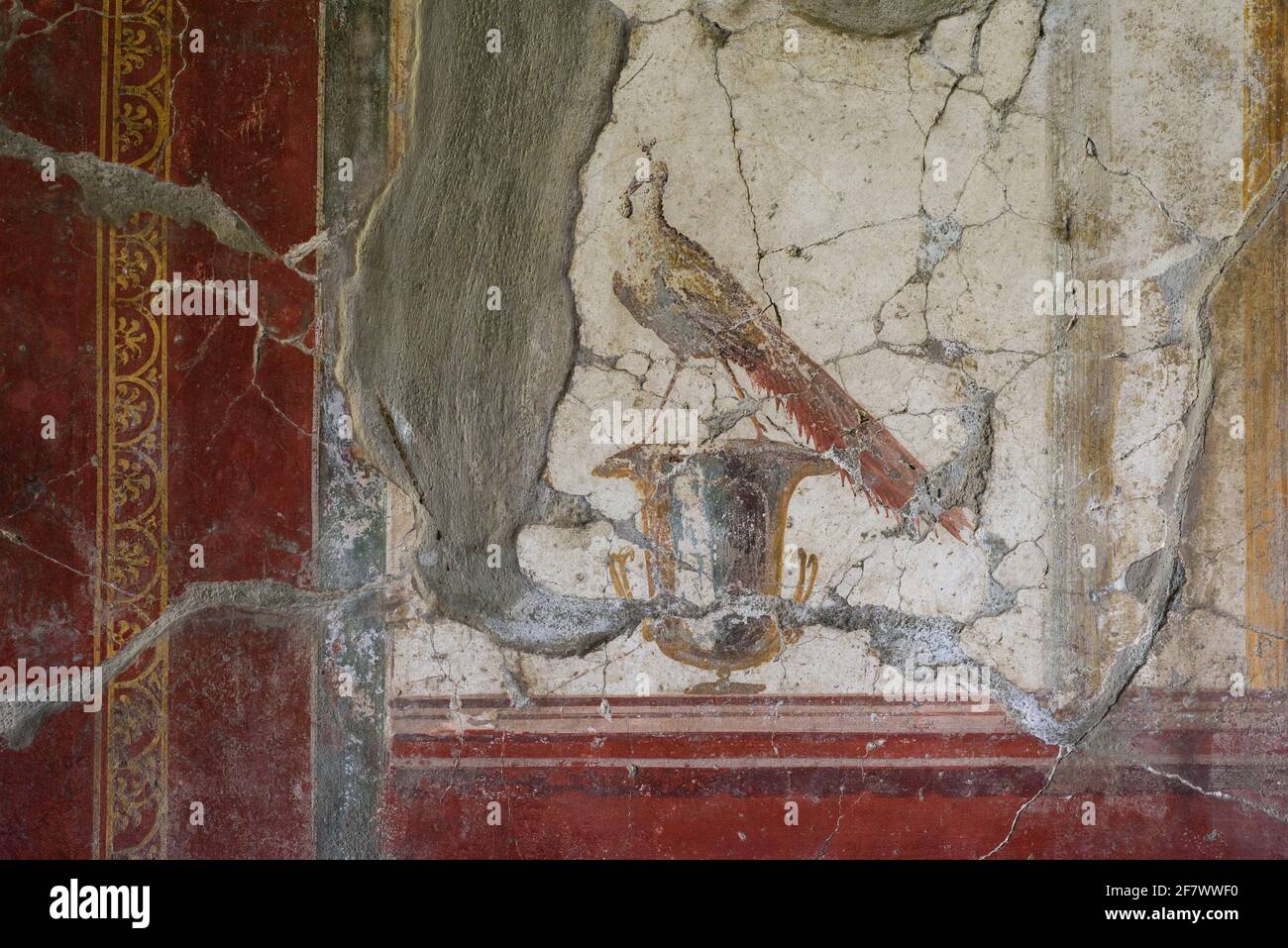 Torre Annunziata. Italien. Archäologische Stätte von Oplontis (Villa di Poppea / Villa Poppea / Villa A). Korridor, Detail eines Freskens im vierten Stil Stockfoto