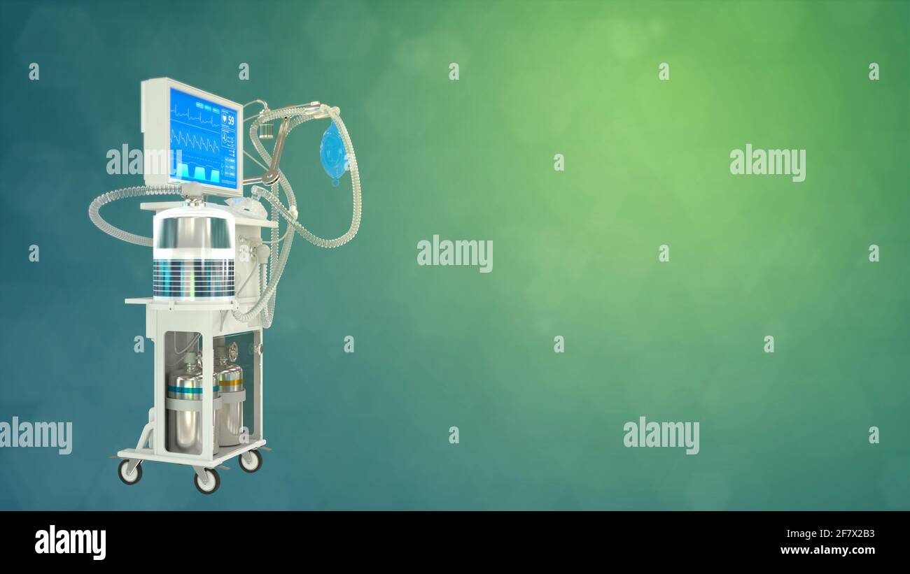 3D-Illustration für das Gesundheitswesen, Beatmungsgerät für die ITS-Lunge rendert Stockfoto