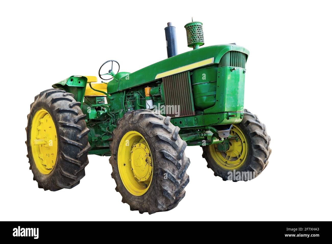 Landwirtschaftlicher Traktor für den Außenbereich isoliert auf weißem Hintergrund Stockfoto