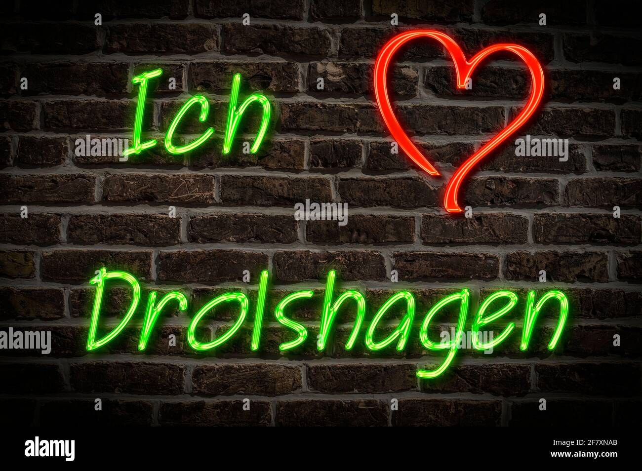 Leuchttreklame, Ich liebe Drolshagen, Nordrhein-Westfalen, Deutschland, Europa Ich liebe Drolshagen, Nordrhein-Westfalen, Deutschland Stockfoto