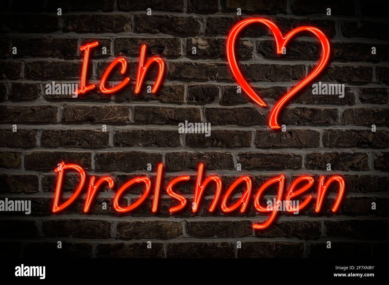 Leuchttreklame, Ich liebe Drolshagen, Nordrhein-Westfalen, Deutschland, Europa Ich liebe Drolshagen, Nordrhein-Westfalen, Deutschland Stockfoto