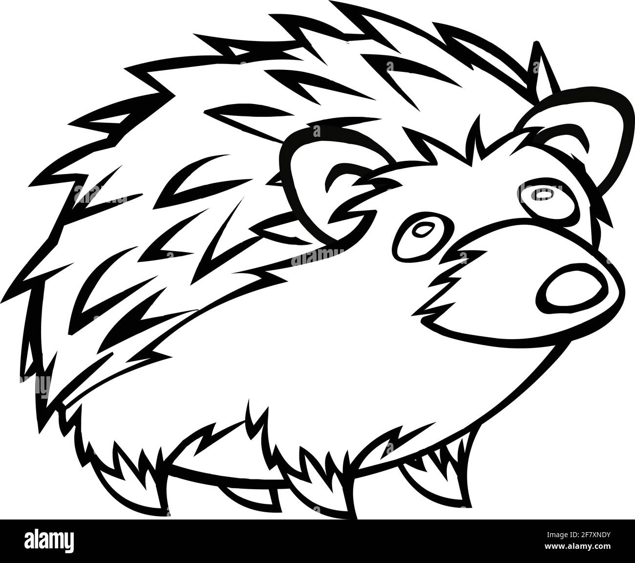 Stachelschwein Cartoon schwarze Linie Zeichnung auf weißem Hintergrund Stock Vektor
