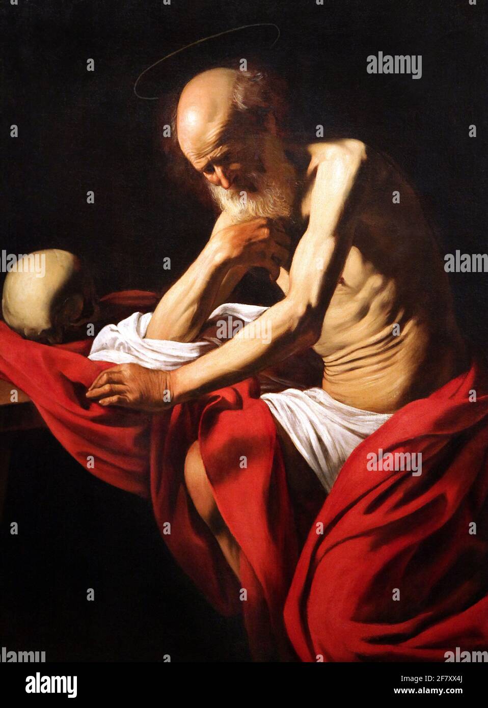 Heiliger Hieronymus in Meditation 1605 Gemälde von Caravaggio 1571-1610 A Gemälde des italienischen Barockmeisters Caravaggio.Michelangelo Merisi da Caravaggio (Michele Angelo Merigi oder Amerighi) Stockfoto