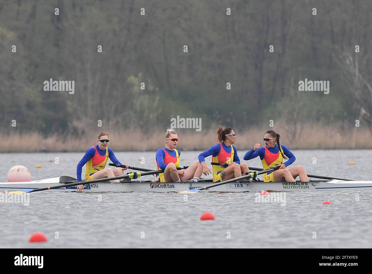 Varese, Varese, Italien, 10. April 2021, Rowan Mckellar, Harriet Taylor, Karen Bennett, Rebecca Shorten (GBR), die vier Frauen während der Europameisterschaft des Rudersports 2021 , Canoying - Foto Danilo Vigo / LM Stockfoto