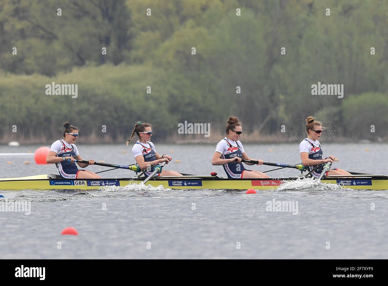 Varese, Varese, Italien, 10. April 2021, Rowan Mckellar, Harriet Taylor, Karen Bennett, Rebecca Shorten (GBR), die vier Frauen während der Europameisterschaft des Rudersports 2021 , Canoying - Foto Danilo Vigo / LM Stockfoto