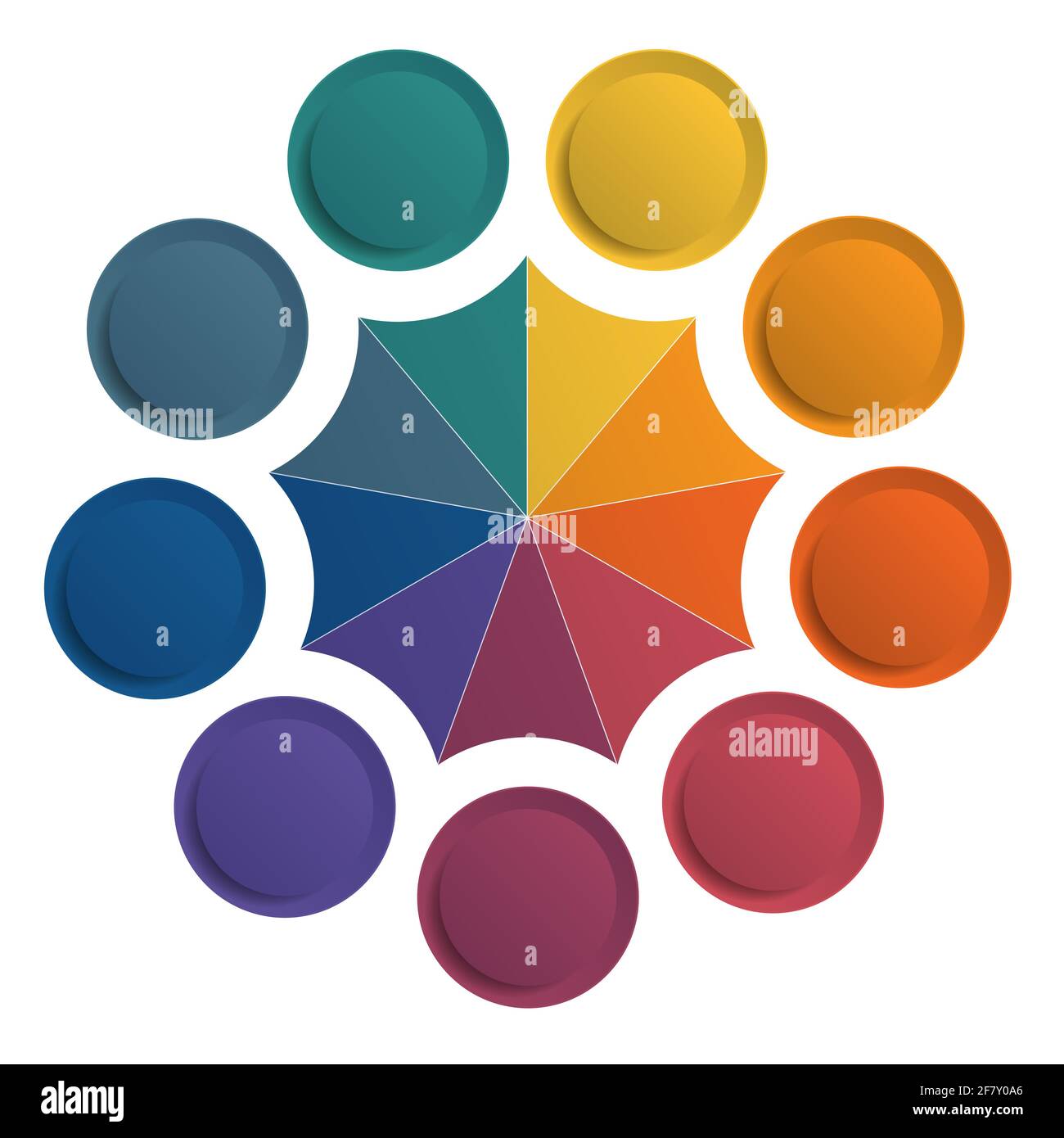 Rastervorlage für Infografiken 9 Positionen. Farbige Tasten auf weißem Hintergrund. Stockfoto