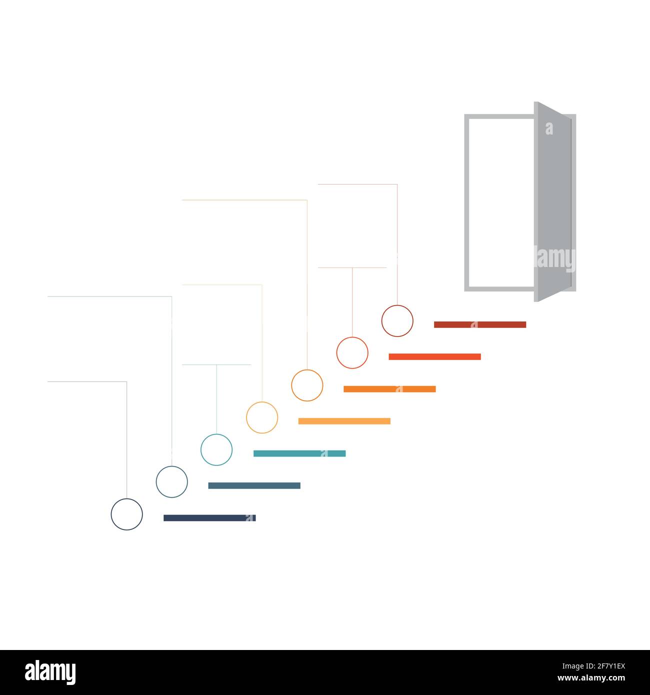 Leiter des Erfolgs, der zu einer offenen Tür führt. Erfolgreiches Strategiekonzept in Infografiken. Universal Raster-Vorlage für Infografiken 7 Positionen Stockfoto