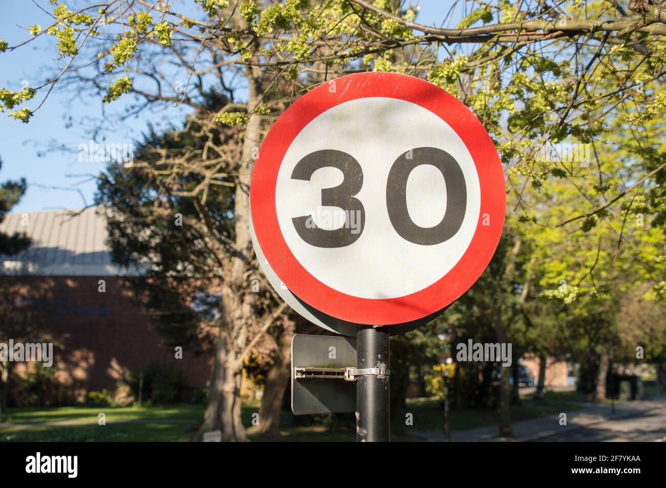 30 Speedlimit UK Straßenschild isoliert Stockfoto