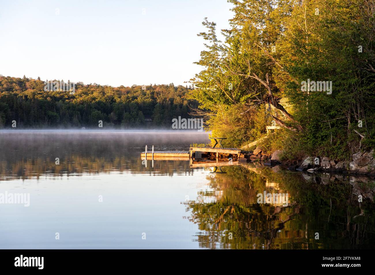 Frühes Licht auf einer Terrasse in einem See auf einem Schöner sonniger Sommertag Stockfoto