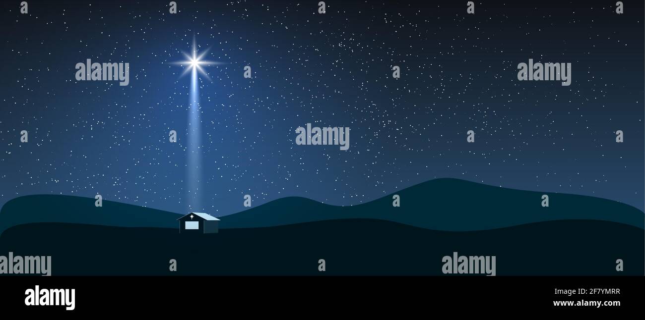 Die Geburt Jesu Christi. Stern zeigt das weihnachten von Jesus Christus an. Stock Vektor