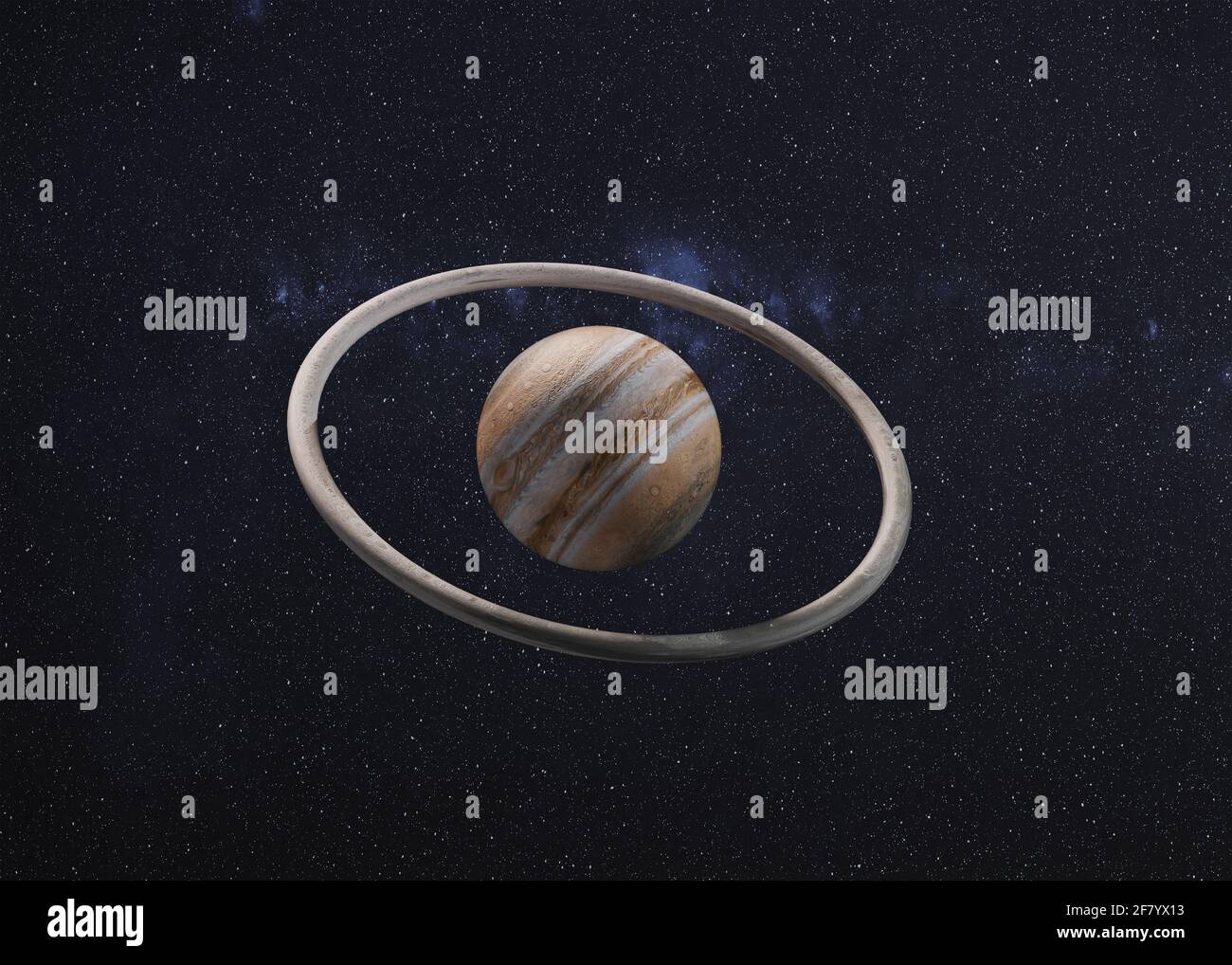 Fantastischer Jupiter-Planet mit Torusfelsen umringt. 3D-gerenderte Illustration. Elemente dieses Bildes, die von der NASA eingerichtet wurden. Stockfoto