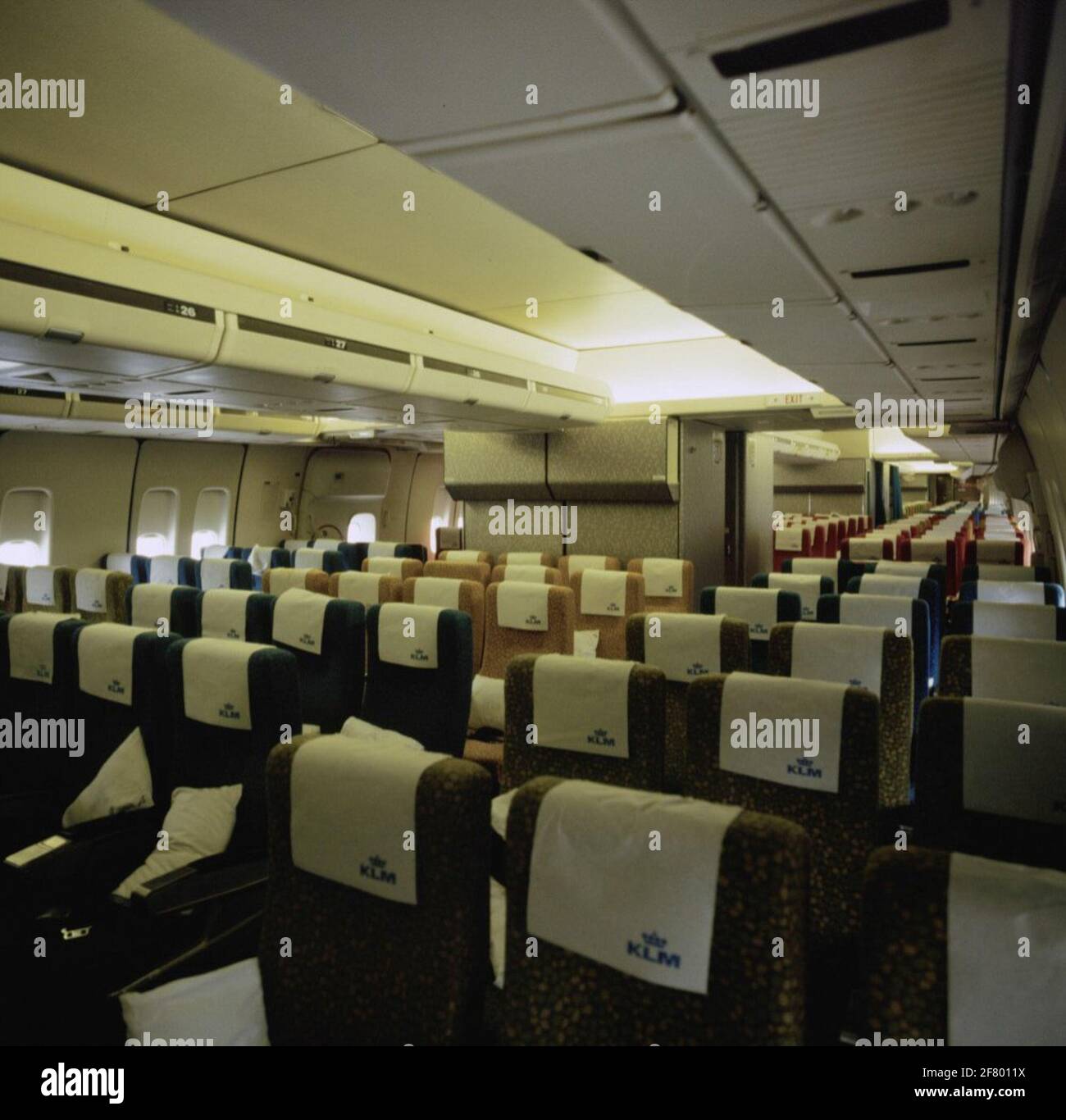 Innenraum der Boeing 747-200 „Sir Charles E. Kingsford Smith“ vom KLM am Flughafen Schiphol. Stockfoto