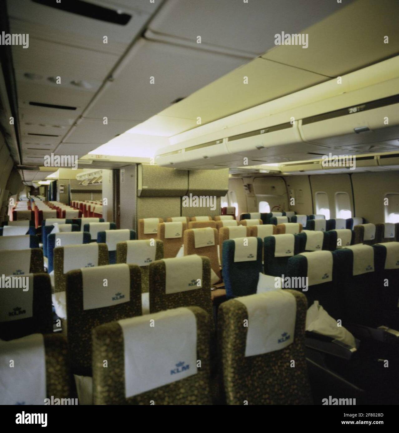 Das Innere der Boeing 747-200 „Sir Charles E. Kingsford Smith“ vom KLM am Flughafen Schiphol. Stockfoto