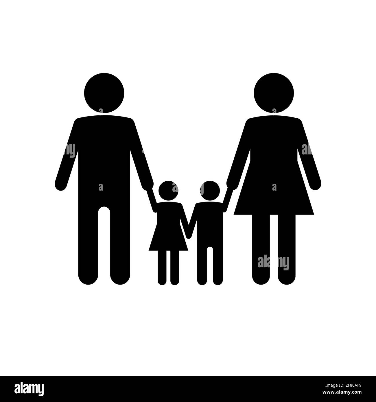 Symbol für eine glückliche Familie. Zwei Kinder, Vater und Mutter. Stock Vektor