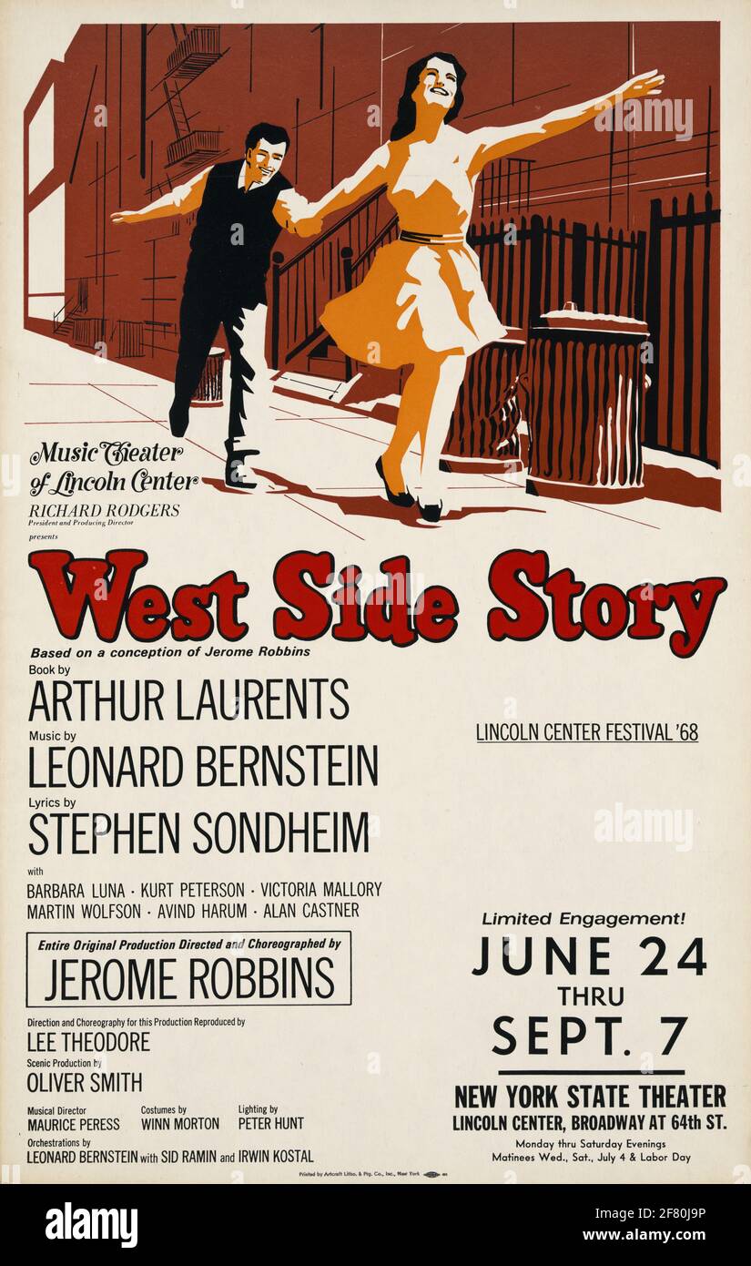 Ein Vintage-Plakat für die Theaterproduktion von West Side Story Stockfoto