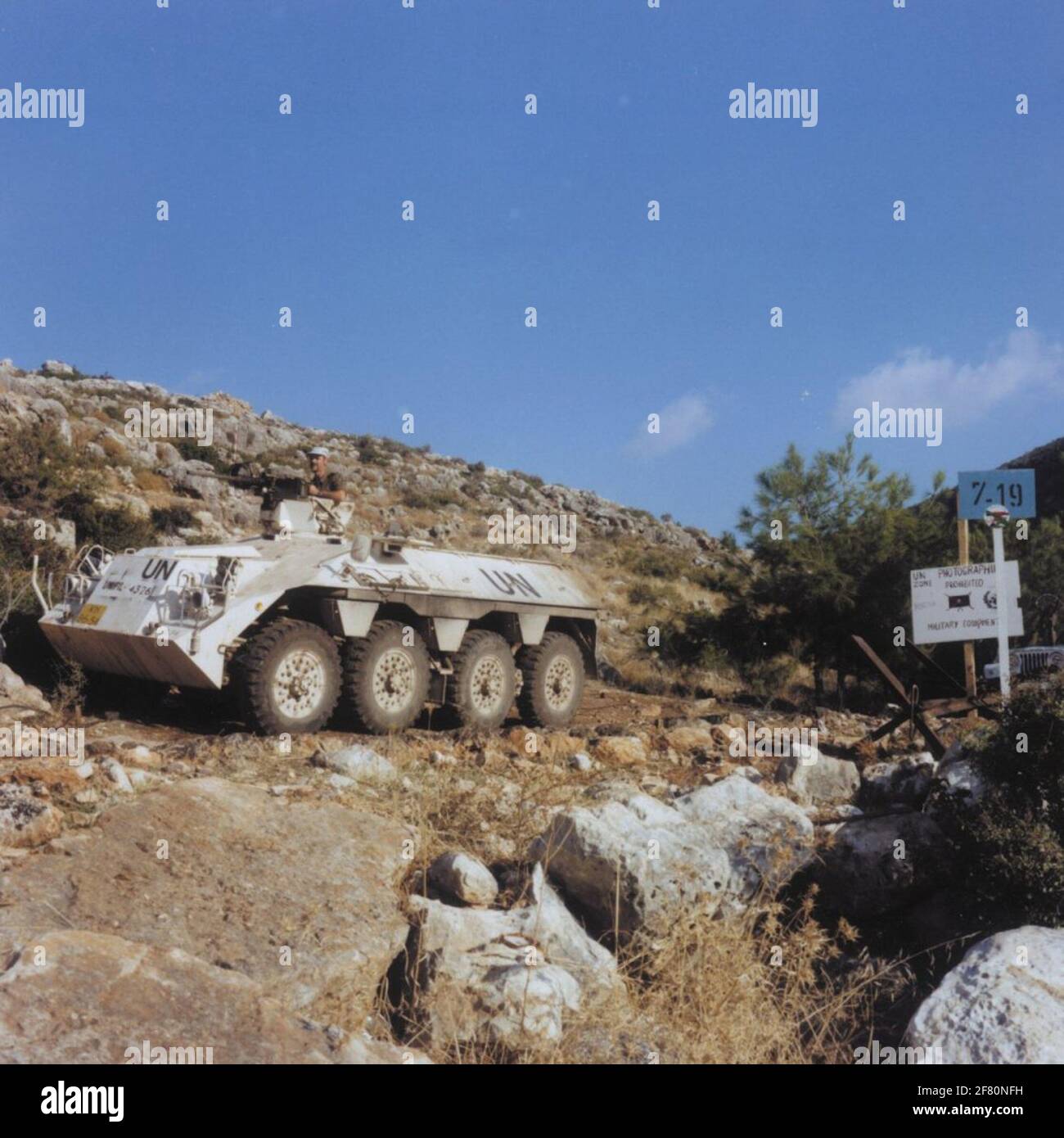 Ein 'Mortiiterker' von Dafyp 408 der niederländischen UNIFIL (United Nations Interim Force in Lebanon)-Absetzung auf UN Post 7-19. Stockfoto