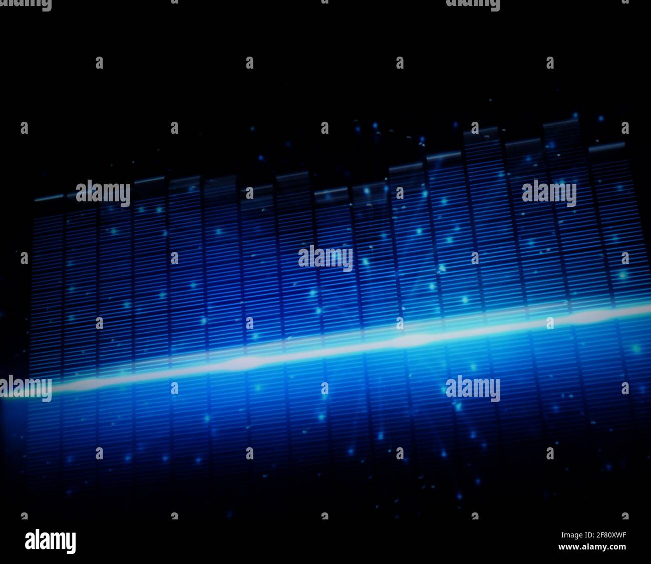 Bewegte schnelle Musik Equalizer Bar. Stellen tiefere Klang und emotionale in Klang der Musik. Audio Waveform Equalizer auf schwarzem Hintergrund. visualizer abst Stockfoto