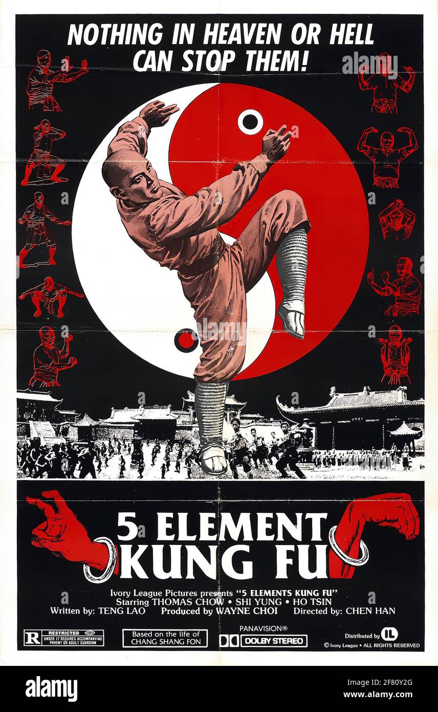 Ein Vintage B-Movie Actionfilm Poster für 5 Element Kung Fu Stockfoto