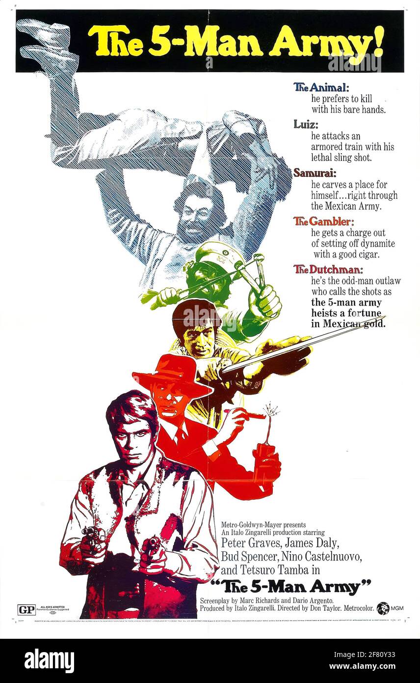 Ein altes B-Movie-Action-Filmplakat für die fünf Männer Armee Stockfoto