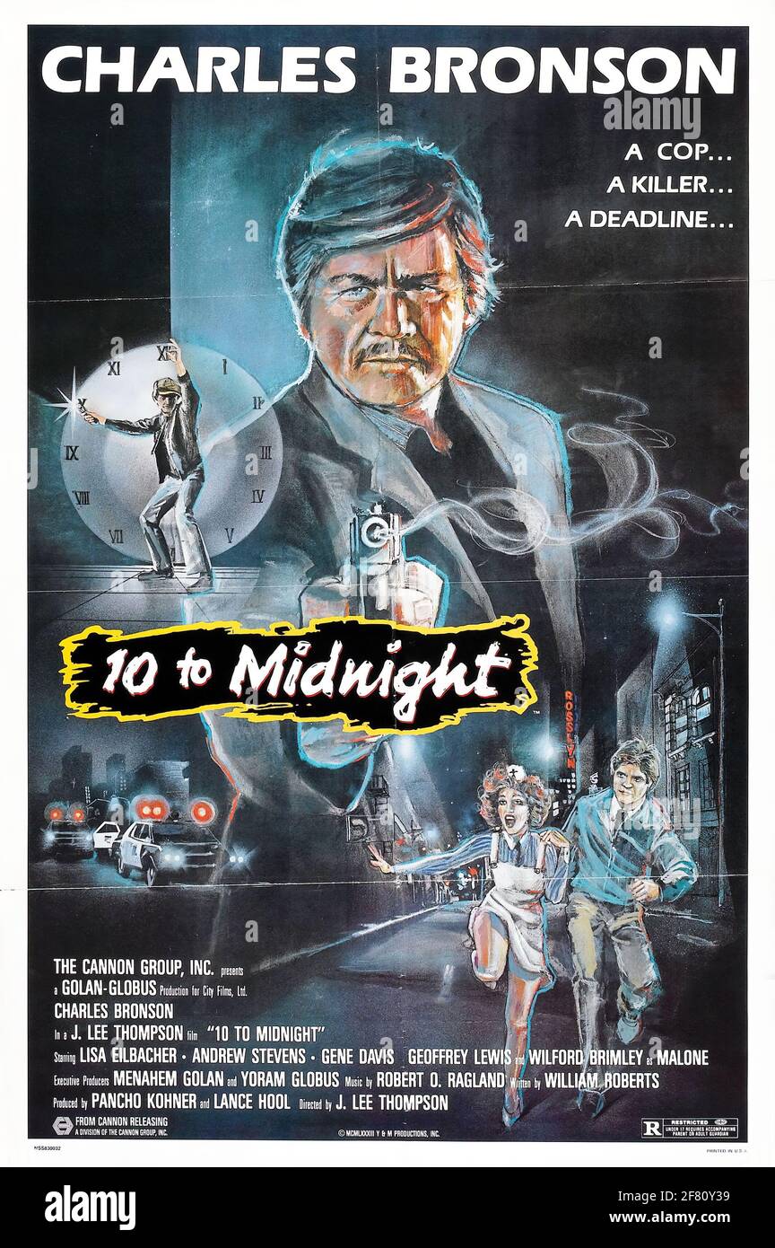 Ein altes B-Movie-Action-Filmposter für 10 bis Mitternacht Stockfoto