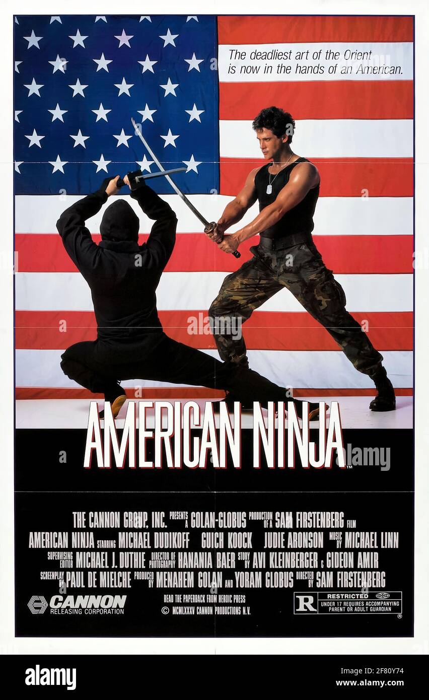 Ein altes B-Movie-Action-Filmplakat für American Ninja Stockfoto