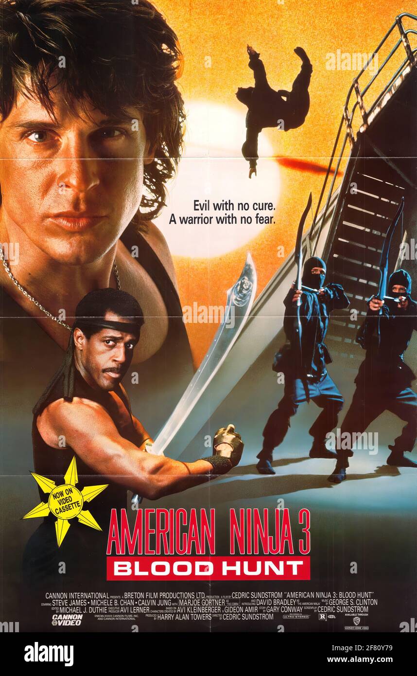 Ein altes B-Movie-Action-Filmplakat für American Ninja Stockfoto