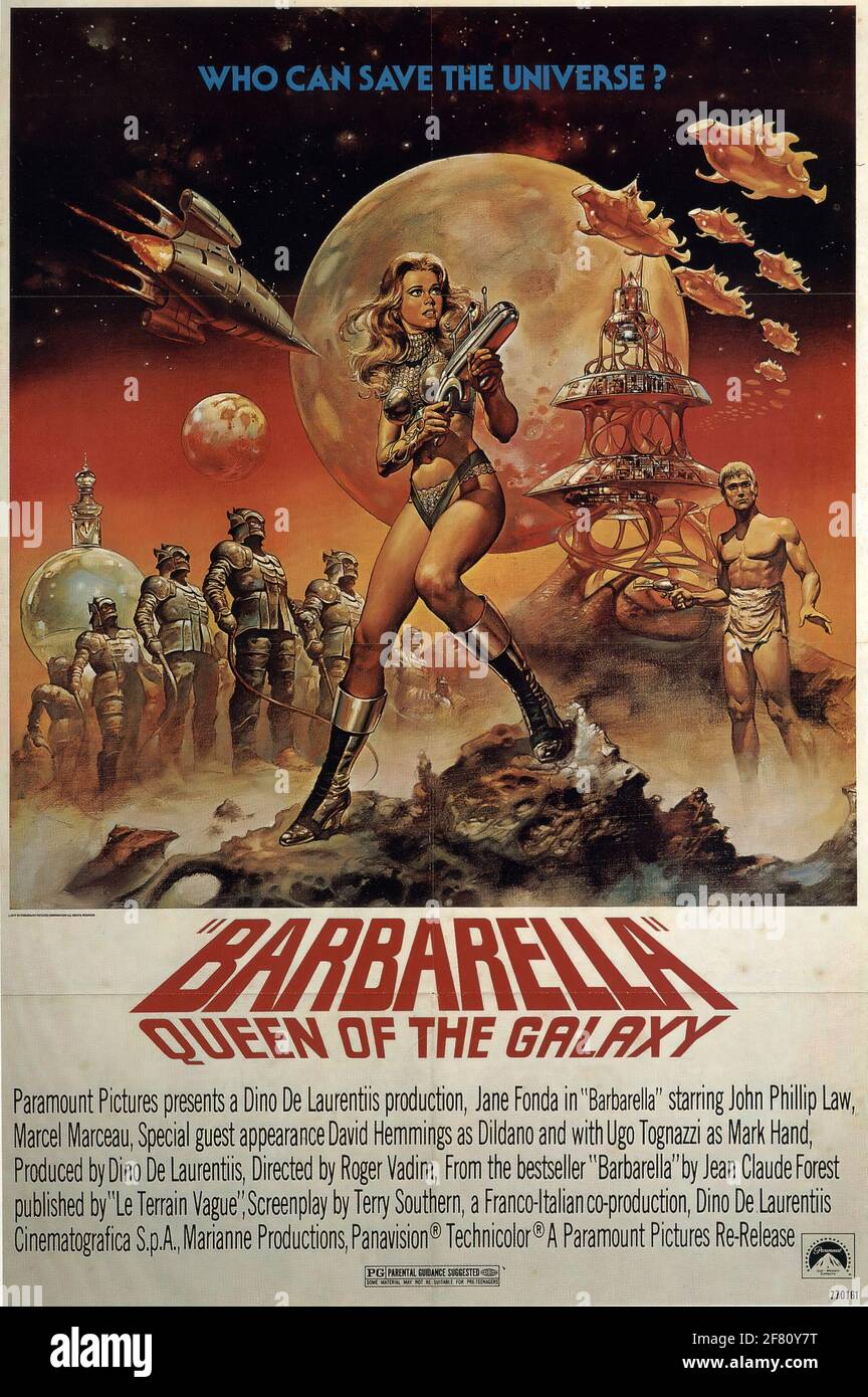 Ein Vintage B-Movie Actionfilm Poster für Barbarella Queen of Die Galaxie Stockfoto