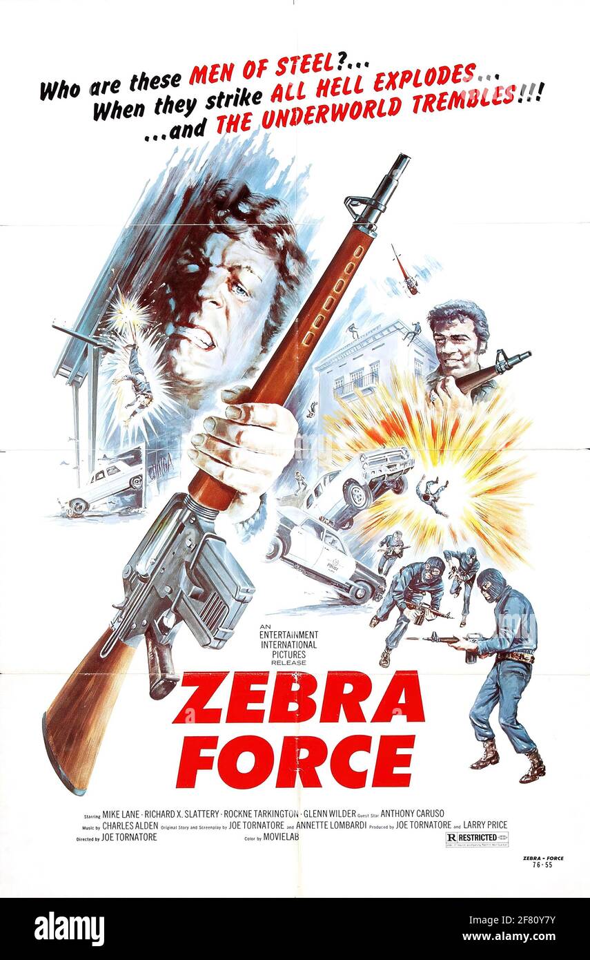 Ein altes B-Movie-Action-Filmposter für Zebra Force Stockfoto