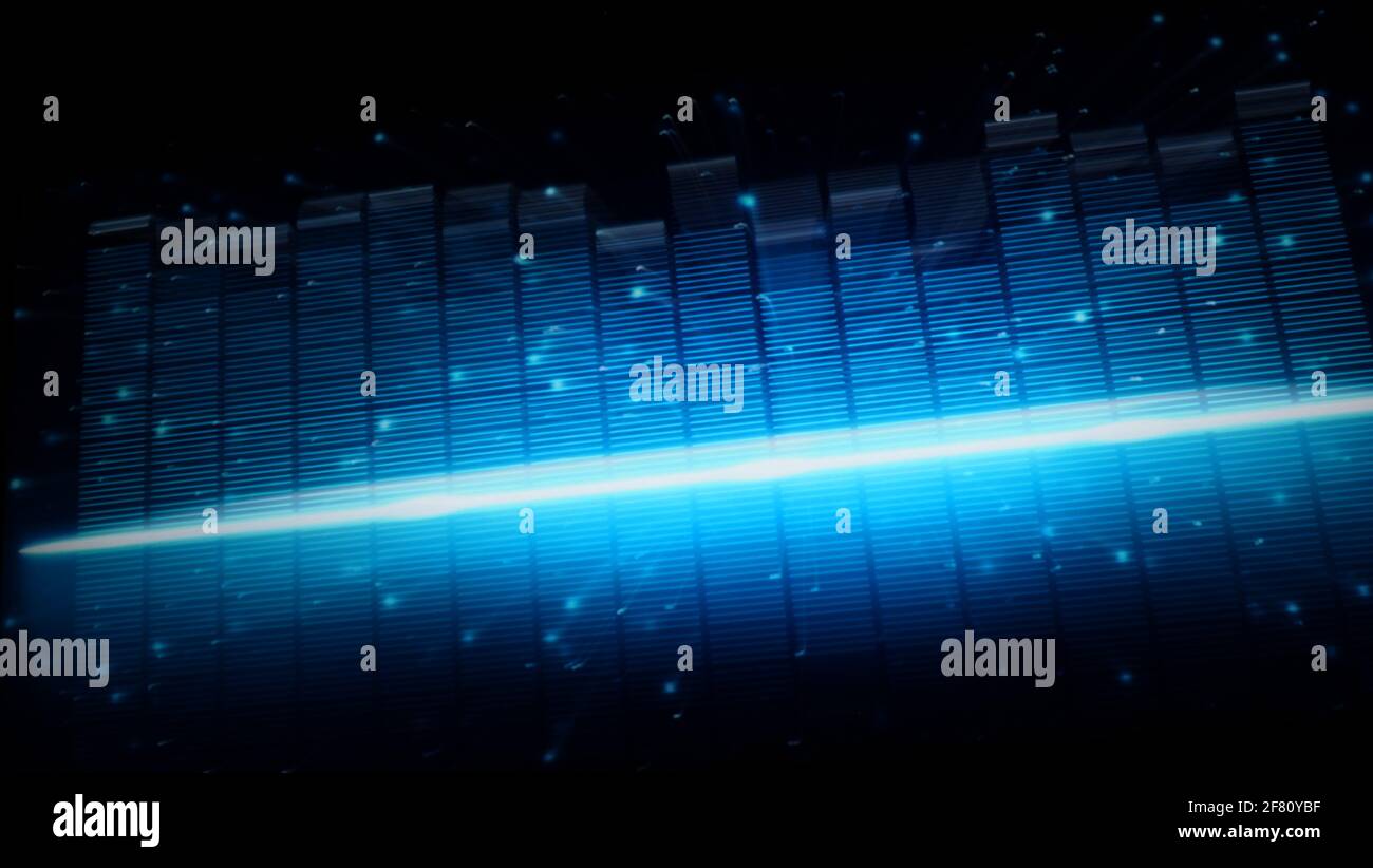 Bewegte schnelle Musik Equalizer Bar. Stellen tiefere Klang und emotionale in Klang der Musik. Audio Waveform Equalizer auf schwarzem Hintergrund. visualizer abst Stockfoto