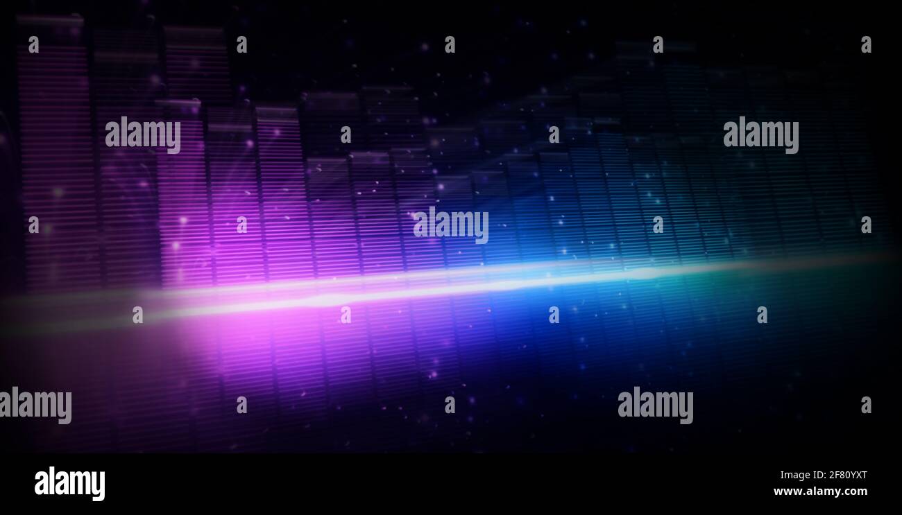 Bewegte schnelle Musik Equalizer Bar. Stellen tiefere Klang und emotionale in Klang der Musik. Audio Waveform Equalizer auf schwarzem Hintergrund. visualizer abst Stockfoto