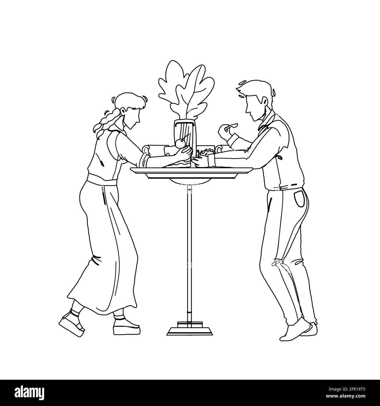 Dessert Essen Mann Und Frau Im Cafe Table Vector Stock Vektor
