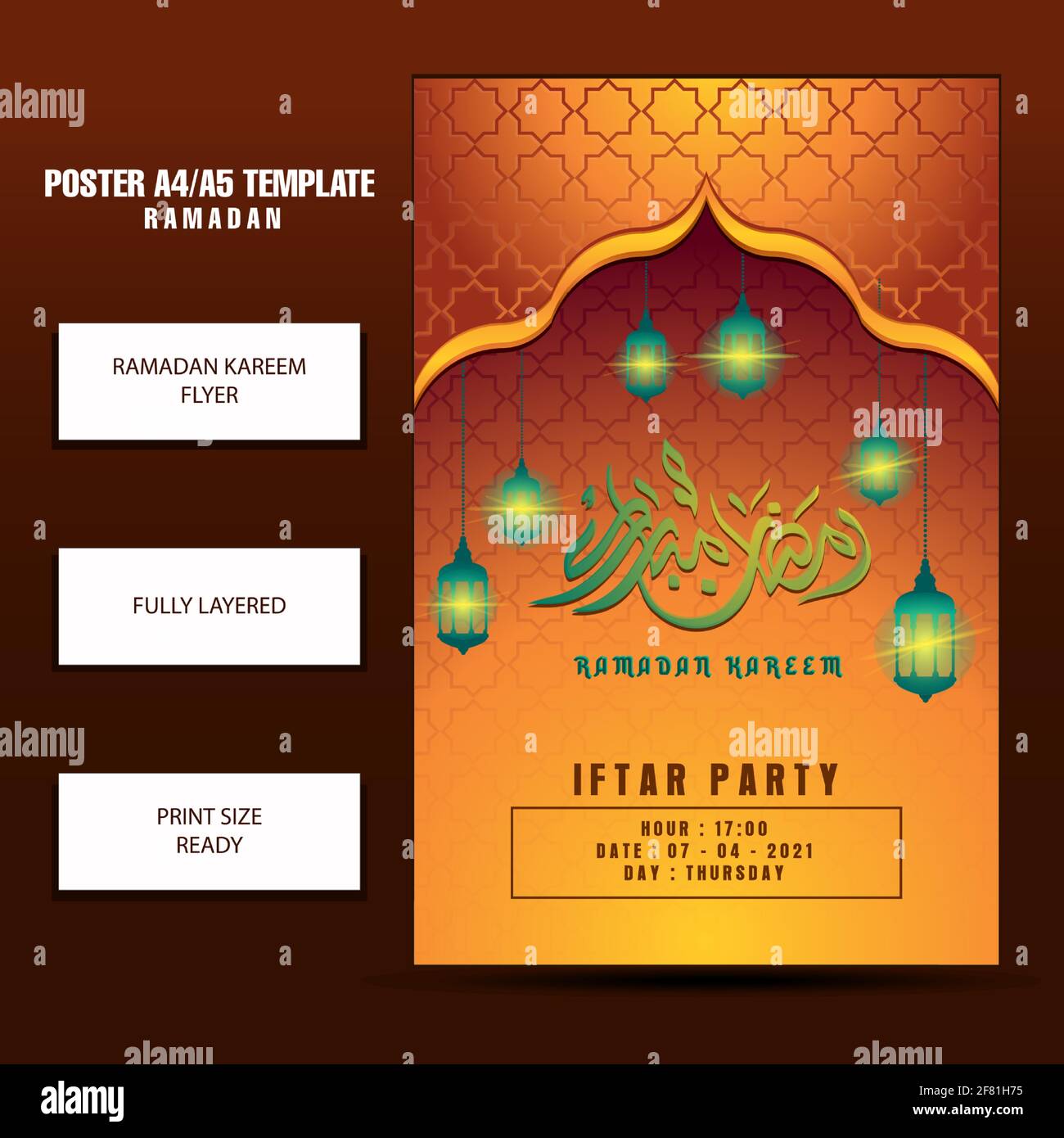 Moderne ramadan Flyer- oder Broschürenvorlage mit roter kastanienfarbener Hintergrundfarbe, eps/ai-Datei, Vorlage für den ramadan-Monat Stock Vektor