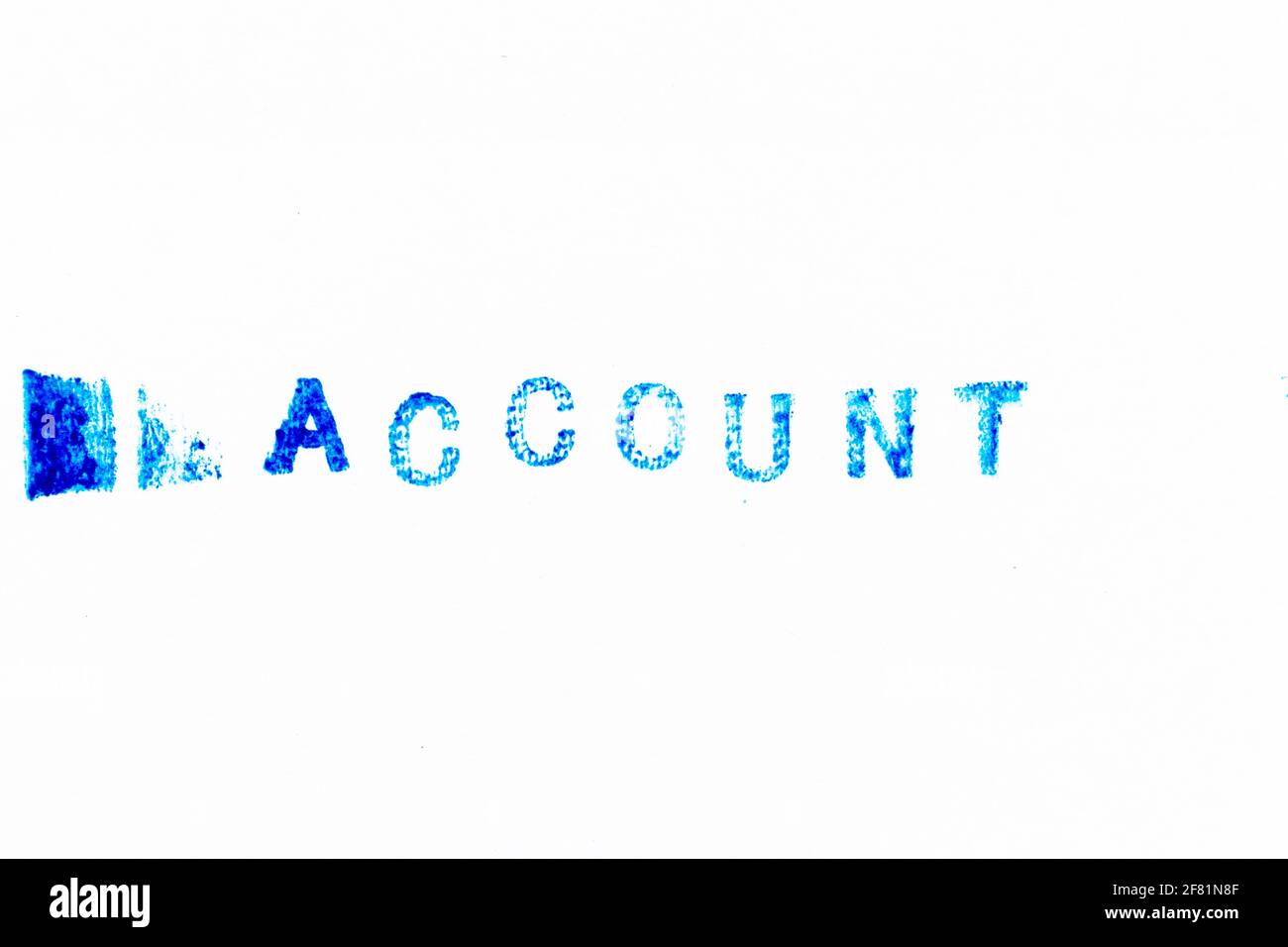 Blaue Farbe Tinte von Gummistempel in Wort Konto auf Hintergrund des Whitepapers Stockfoto