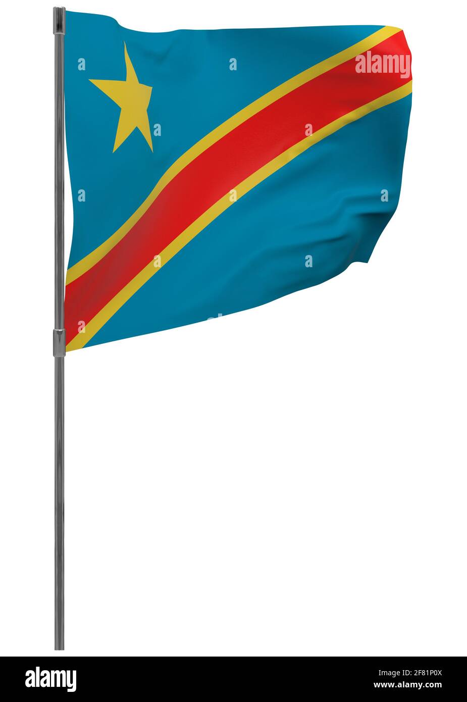 Flagge der Demokratischen Republik Kongo auf Mast. Winkendes Banner isoliert. Nationalflagge der Demokratischen Republik Kongo Stockfoto