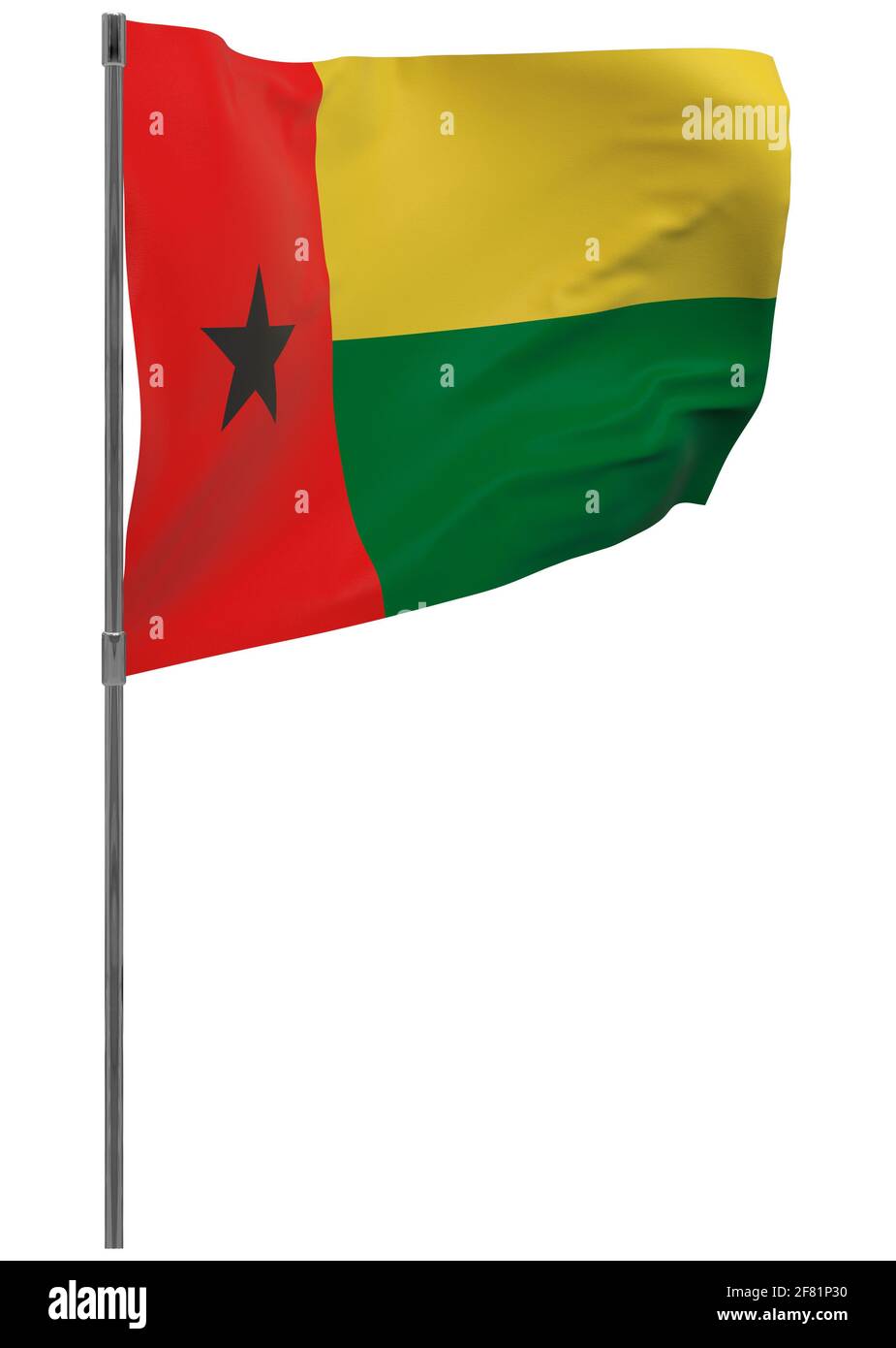 Guinea-Bissau Flagge auf Stange. Winkendes Banner isoliert. Nationalflagge von Guinea-Bissau Stockfoto