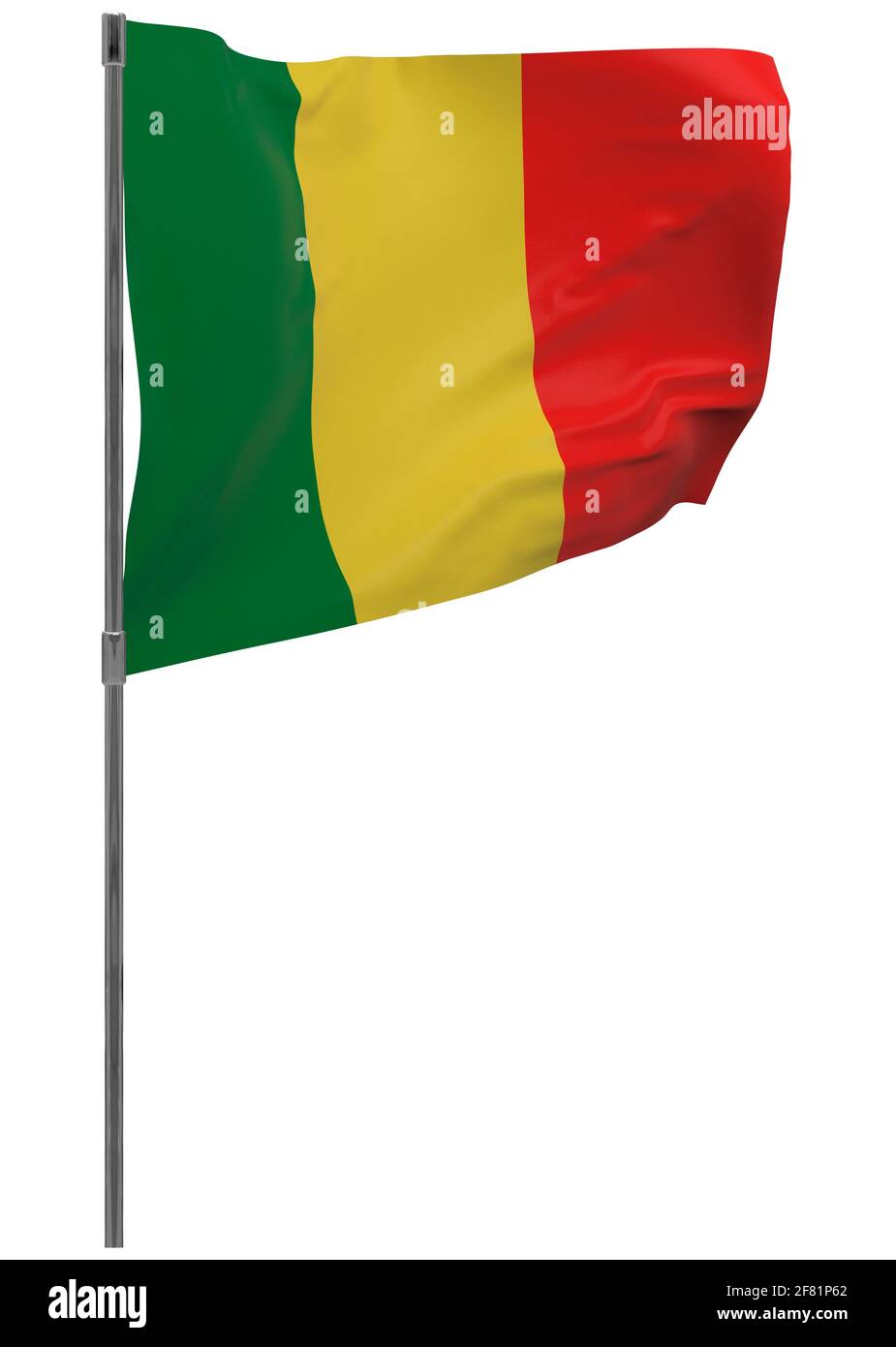 Mali-Flagge auf der Stange. Winkendes Banner isoliert. Nationalflagge Malis Stockfoto