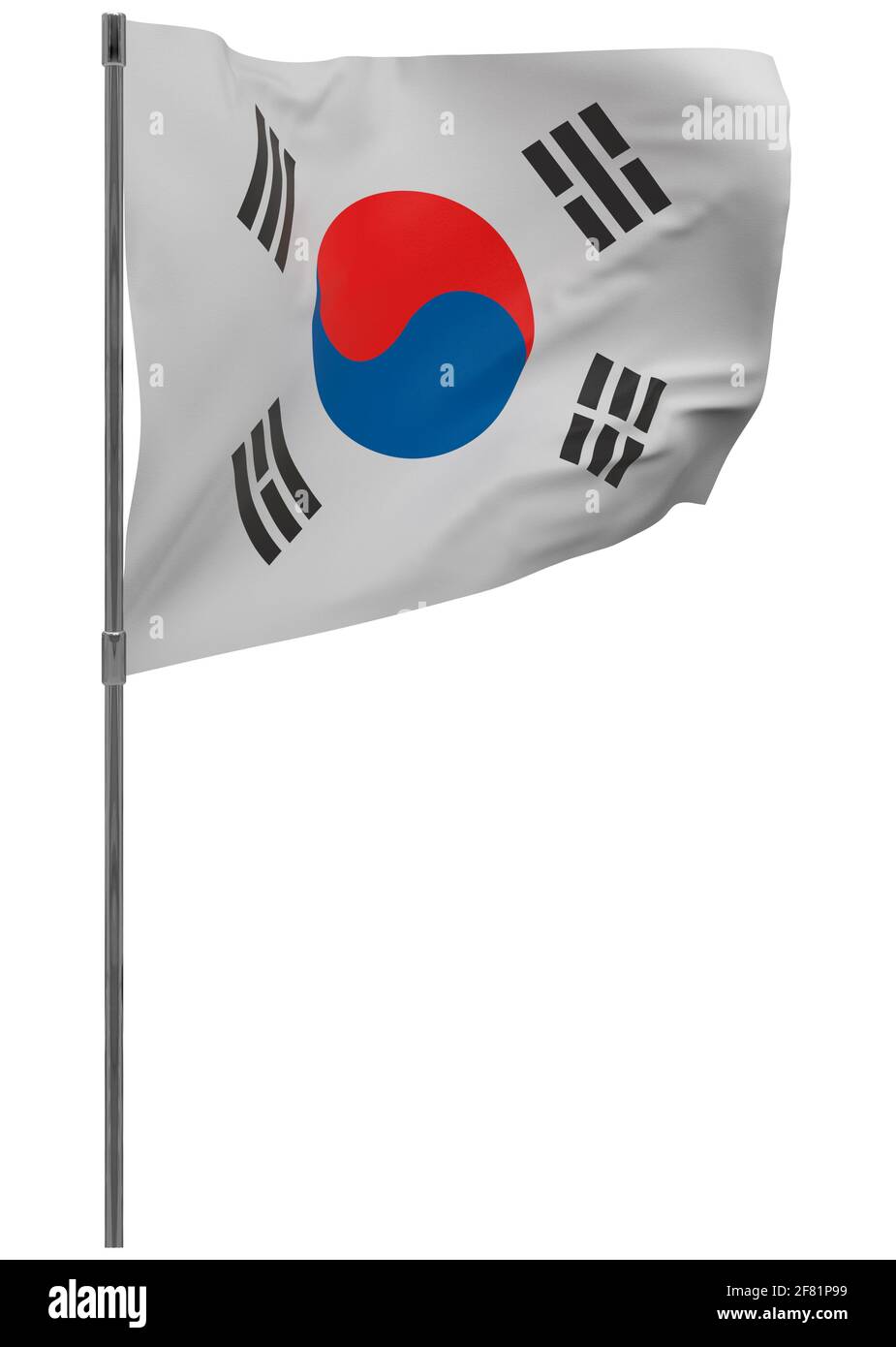 südkoreaflagge auf der Stange. Winkendes Banner isoliert. Nationalflagge von Südkorea Stockfoto