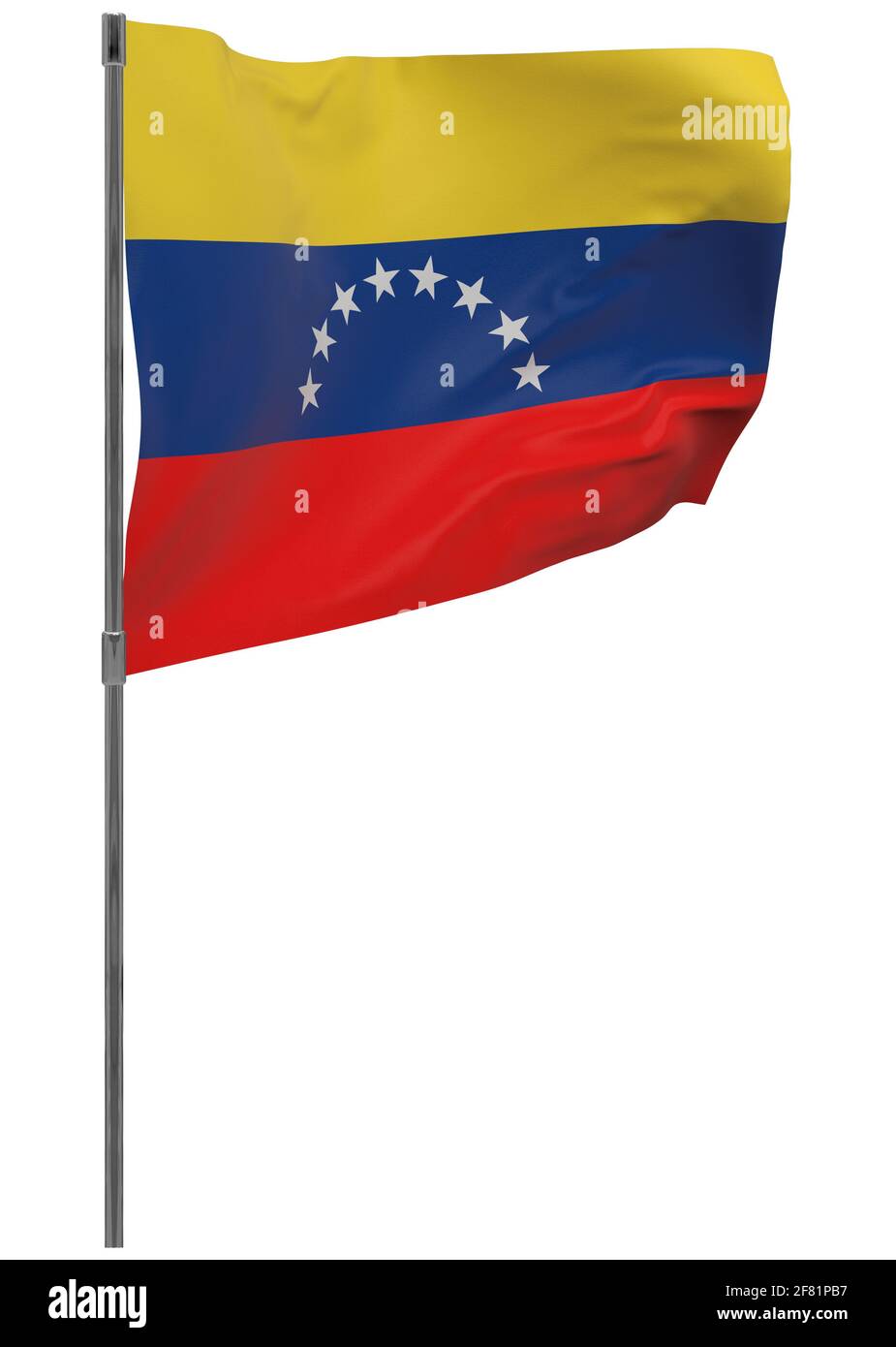 Venezuela Flagge auf der Stange. Winkendes Banner isoliert. Nationalflagge Venezuelas Stockfoto