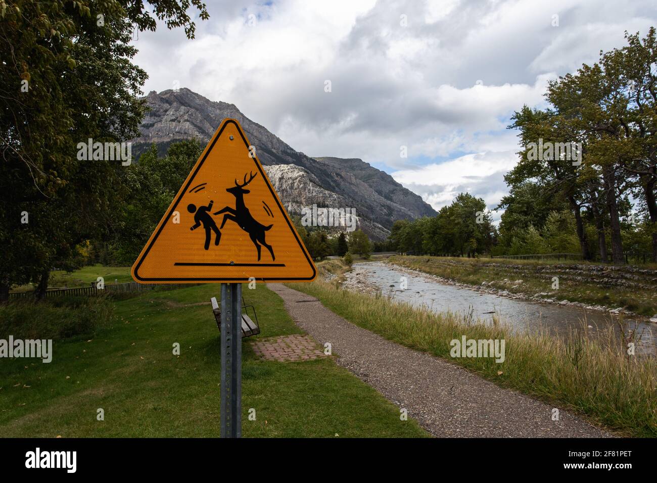 Warnschild Tierquerung in den Bergen Stockfoto