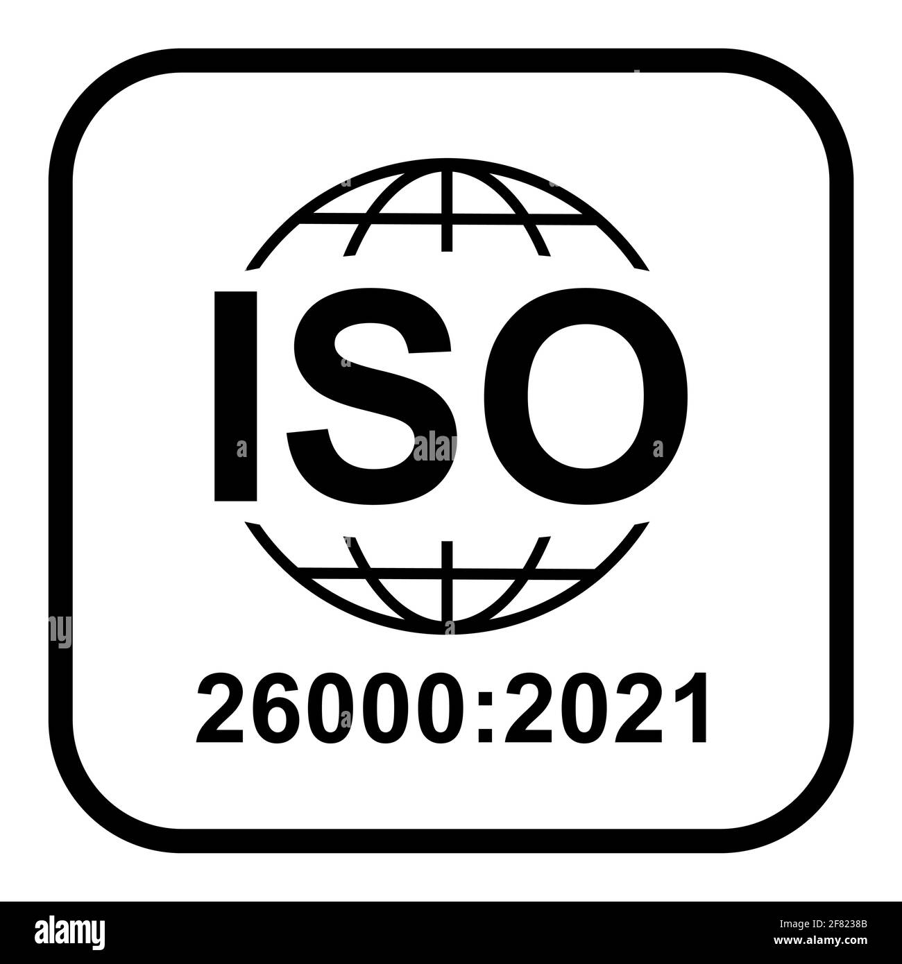 ISO 26000:2021-Symbol. Soziale Verantwortung. Symbol für Standardqualität. Vektor-Button-Zeichen auf weißem Hintergrund isoliert. Stock Vektor