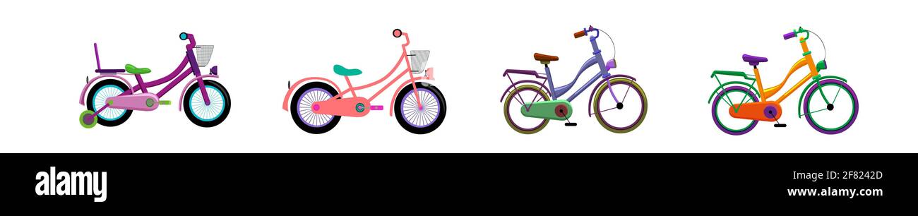 Set von Kindern Vektor-Fahrräder im flachen Stil Stock Vektor